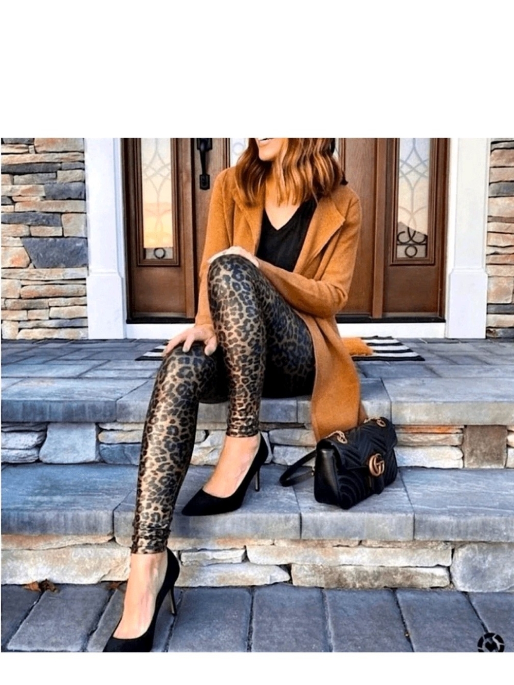 SPANX Leopard Print Faux Leather Leggings - Brown And Gold